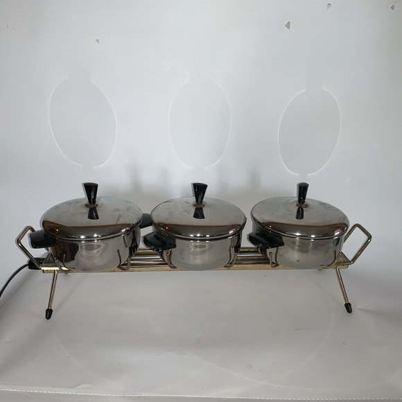 Vintage Farberware Buffet 3 Chafer Server Warmer Stainless Steel Model 383 MCM - Picture 4 of 8